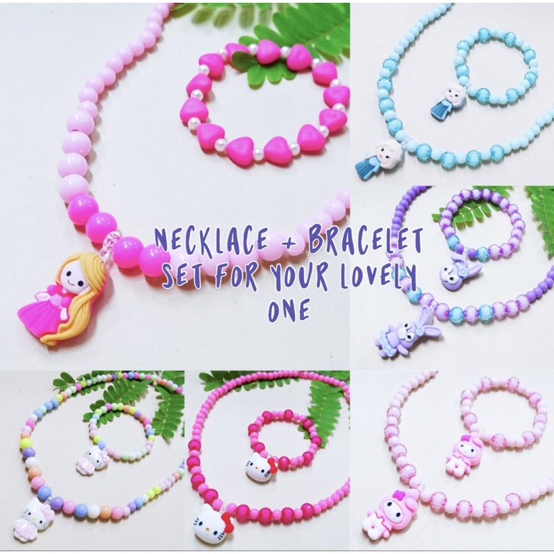 Girls Necklace Bracelet Set hadiah birthday rantai set budak door gift ramadan raya kids fashion