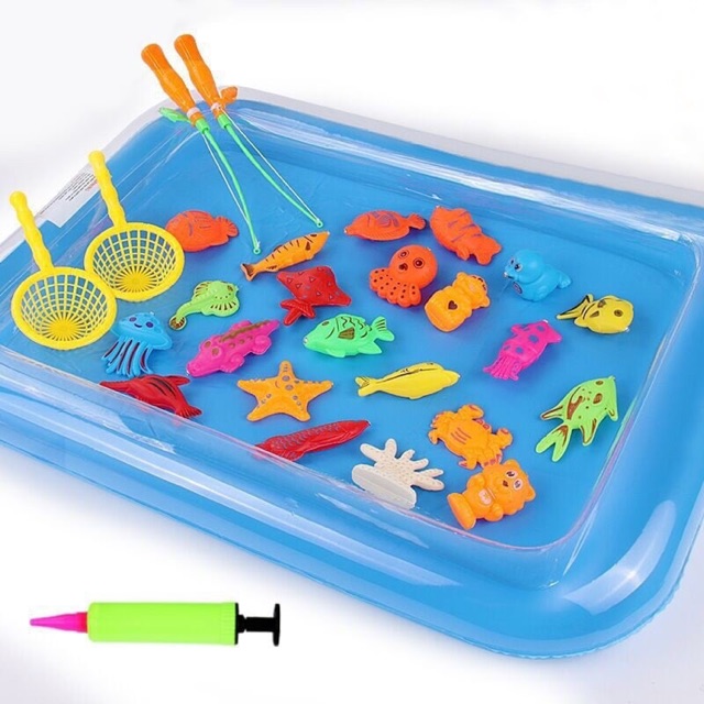 Toys Story 28pcs per Set Fishing Toy with Inflatable Pool Rod Net Set