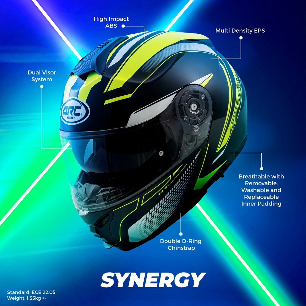 HELMET ARC FULLFACE FLIP UP HELMET FULL FACE ARC DOUBLE VISOR TOPI