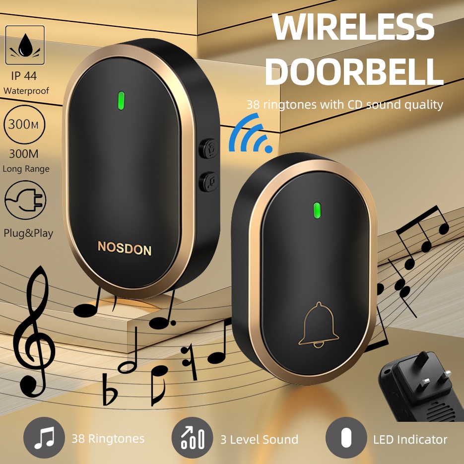 【Malaysia 3-pin Plug】Wireless Doorbell Smart Door Bell 60 Chime 110DB 300M Long Range Doorbell Waterproof Dustproof Call