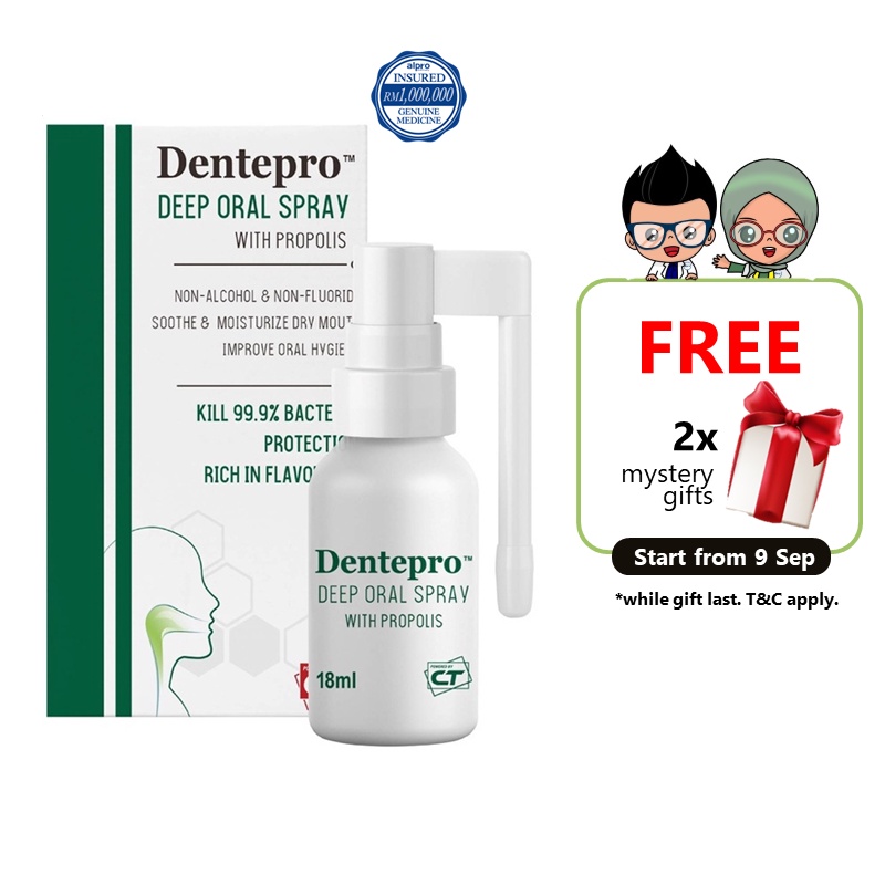 Dentepro Deep Oral Spray with Propolis for Sore Throat, Cough, Ulcers
