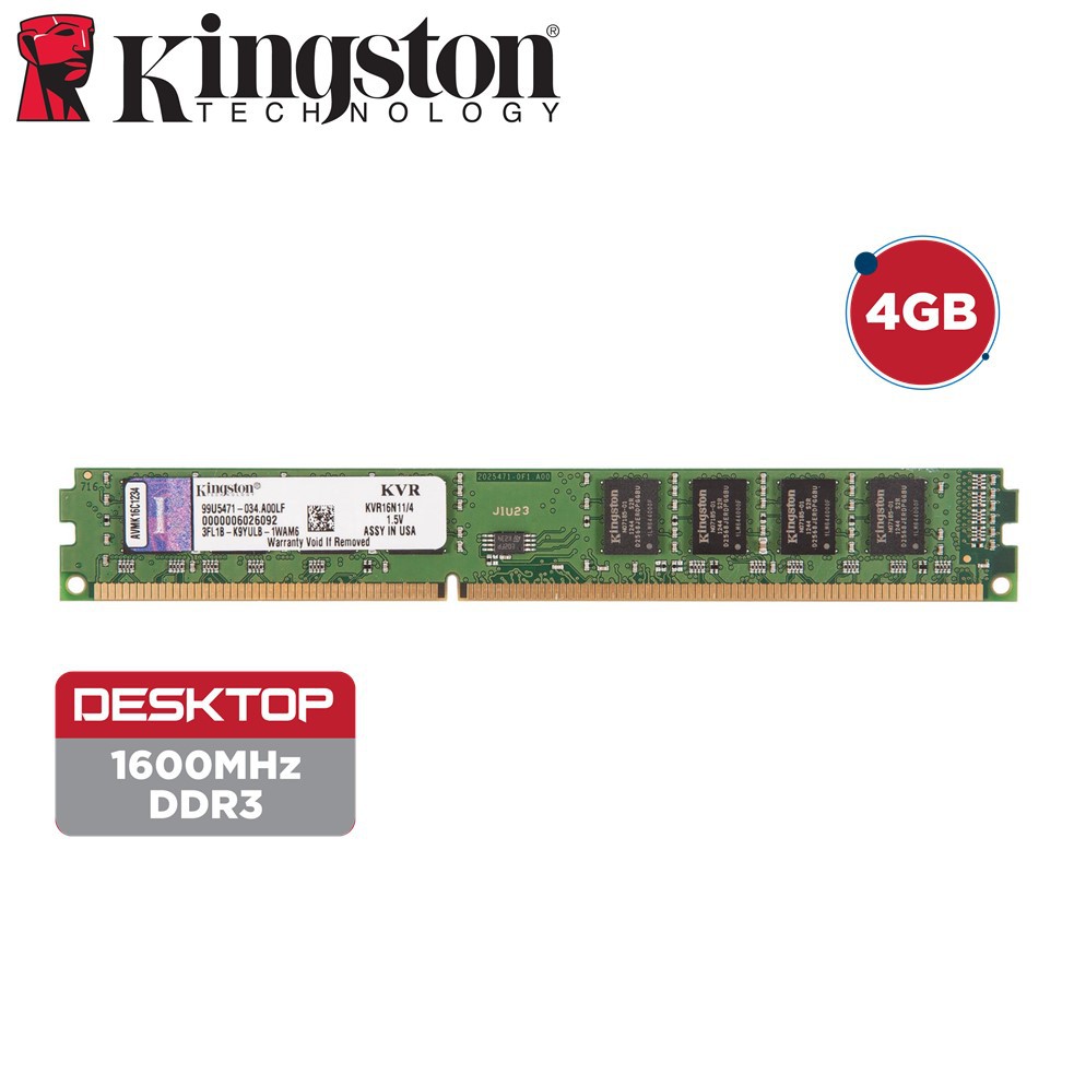 Kingston Ram 1600mhz Ddr3 Non Ecc Cl11 Dimm Desktop Memory 4gb 8gb Shopee Malaysia