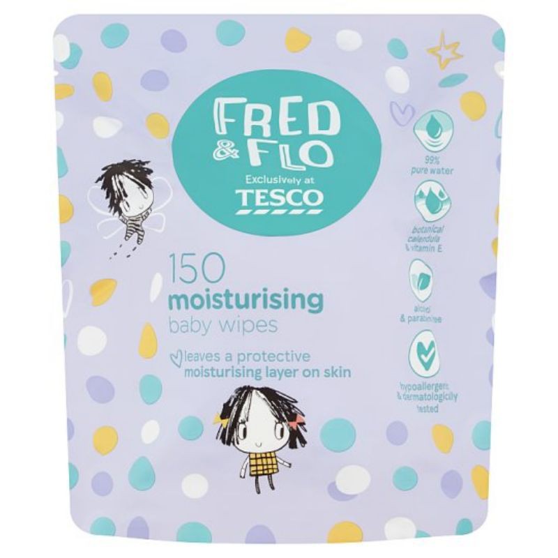 FRED & FLO Tesco MOISTURISING 150 WIPES BABY WIPES WET TISSUE REFILL