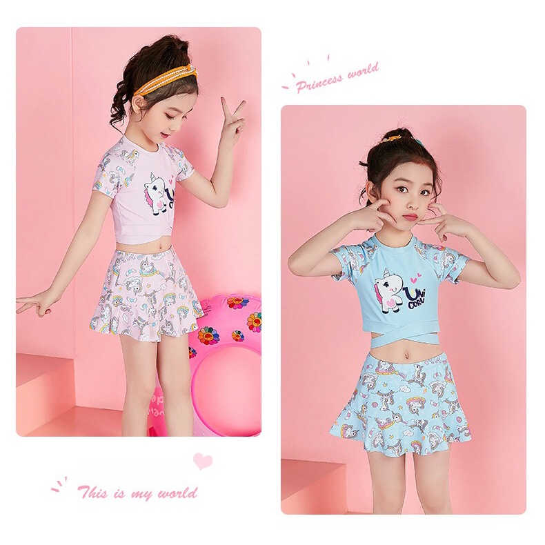 112Yrs Baju renang kanakkanak Baby Swimming Suit Kids Girl Swimwear 2 Pieces Lovely Swimsuit