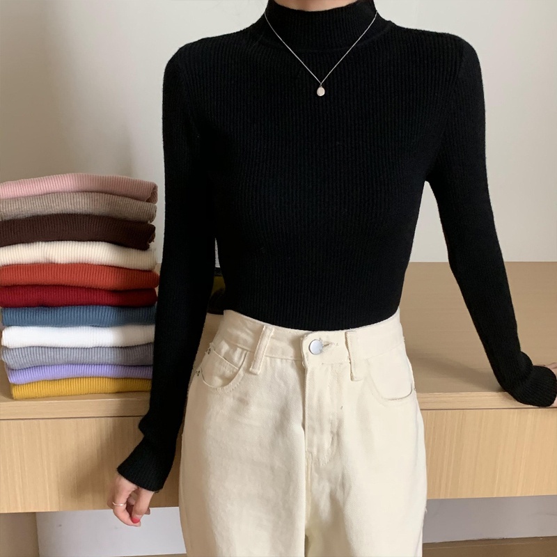 Women Long Sleeve Knit Turtle Neck Autumn Winter Slim Fit Knitted Top ...