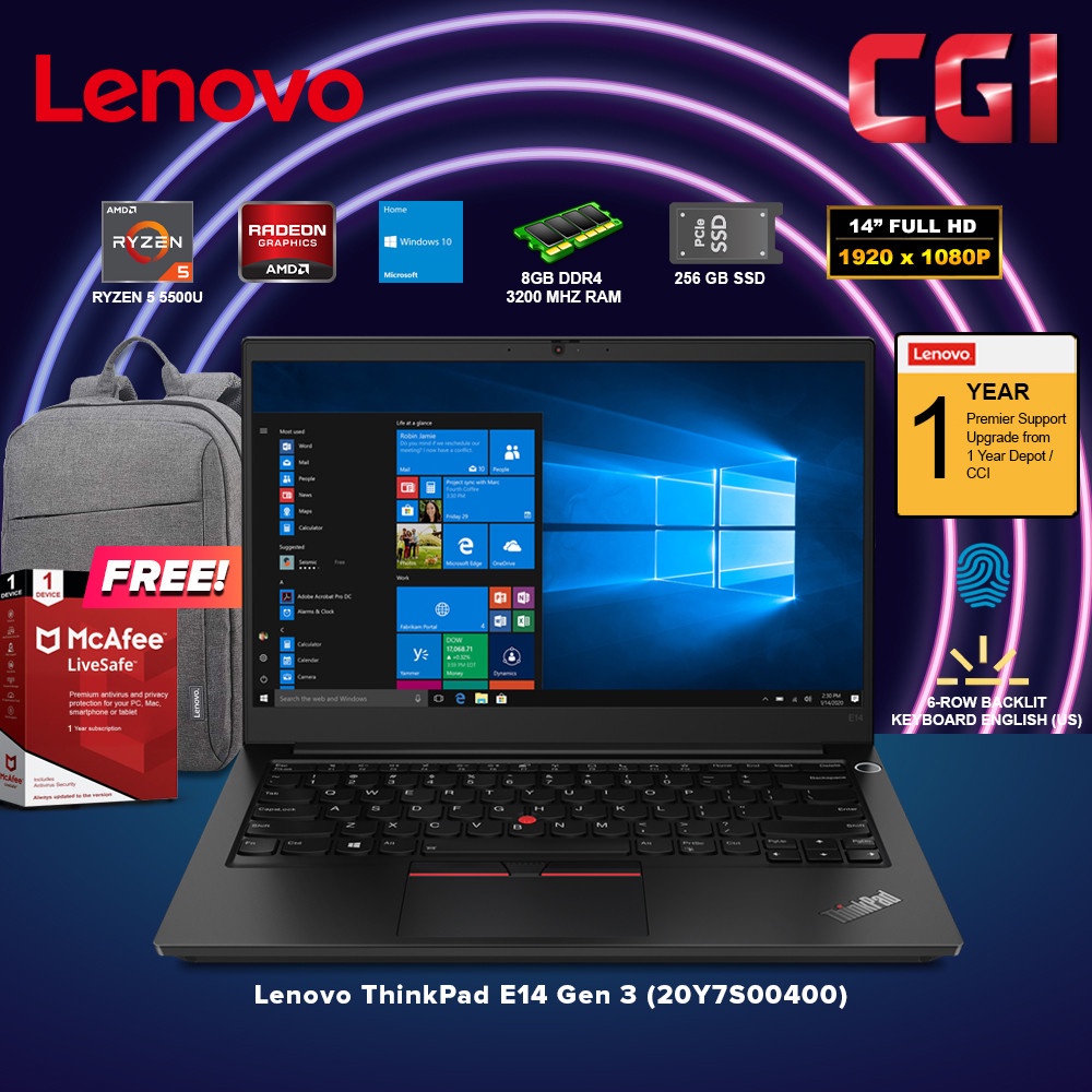 Lenovo 14" ThinkPad E14 Gen 3 AMD Ryzen 5 5500U Processor AMD Radeon