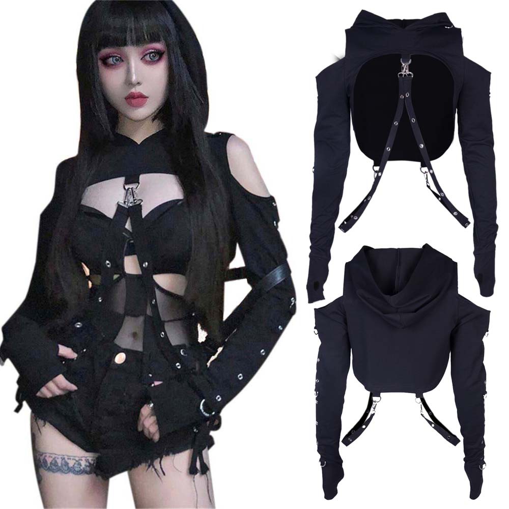 open bust crop top hoodie