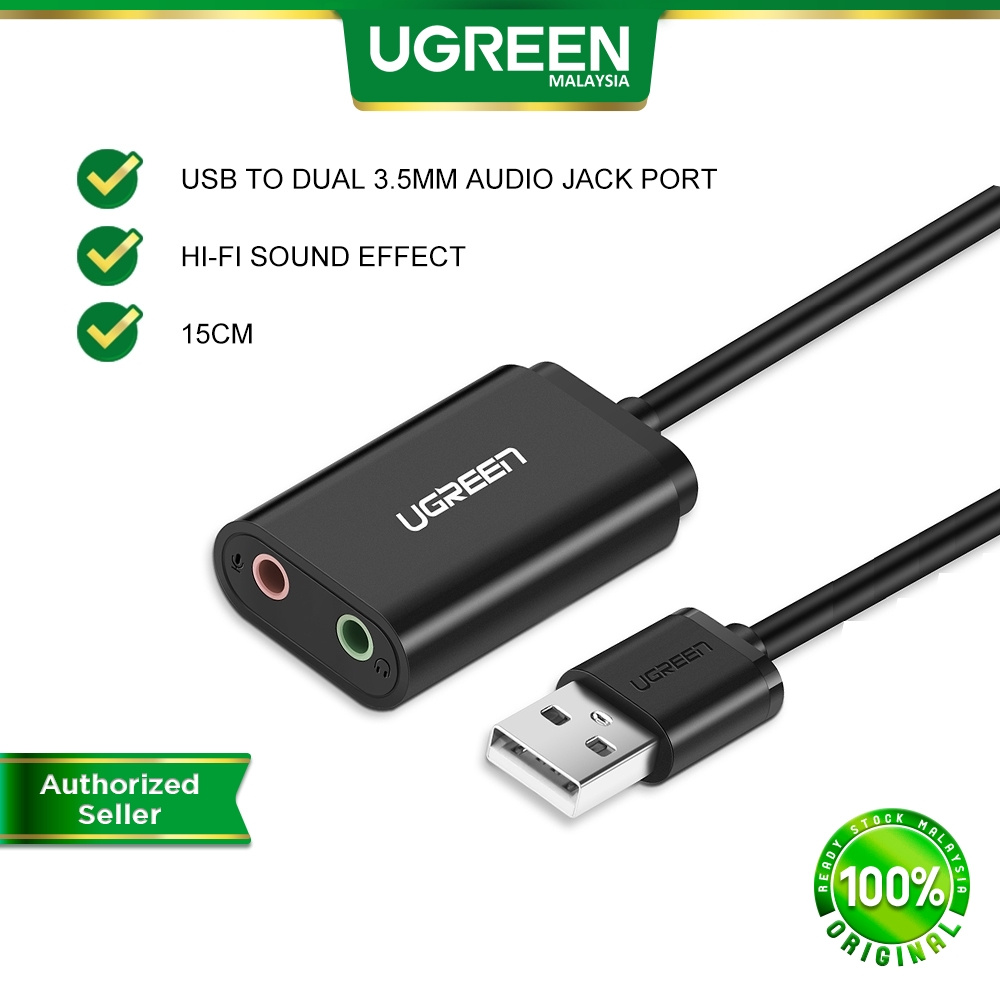 UGREEN 15CM USB Audio Adapter External Stereo Sound Card AUX 3.5mm Headphone Microphone Jack PC Laptops Desktop PS4