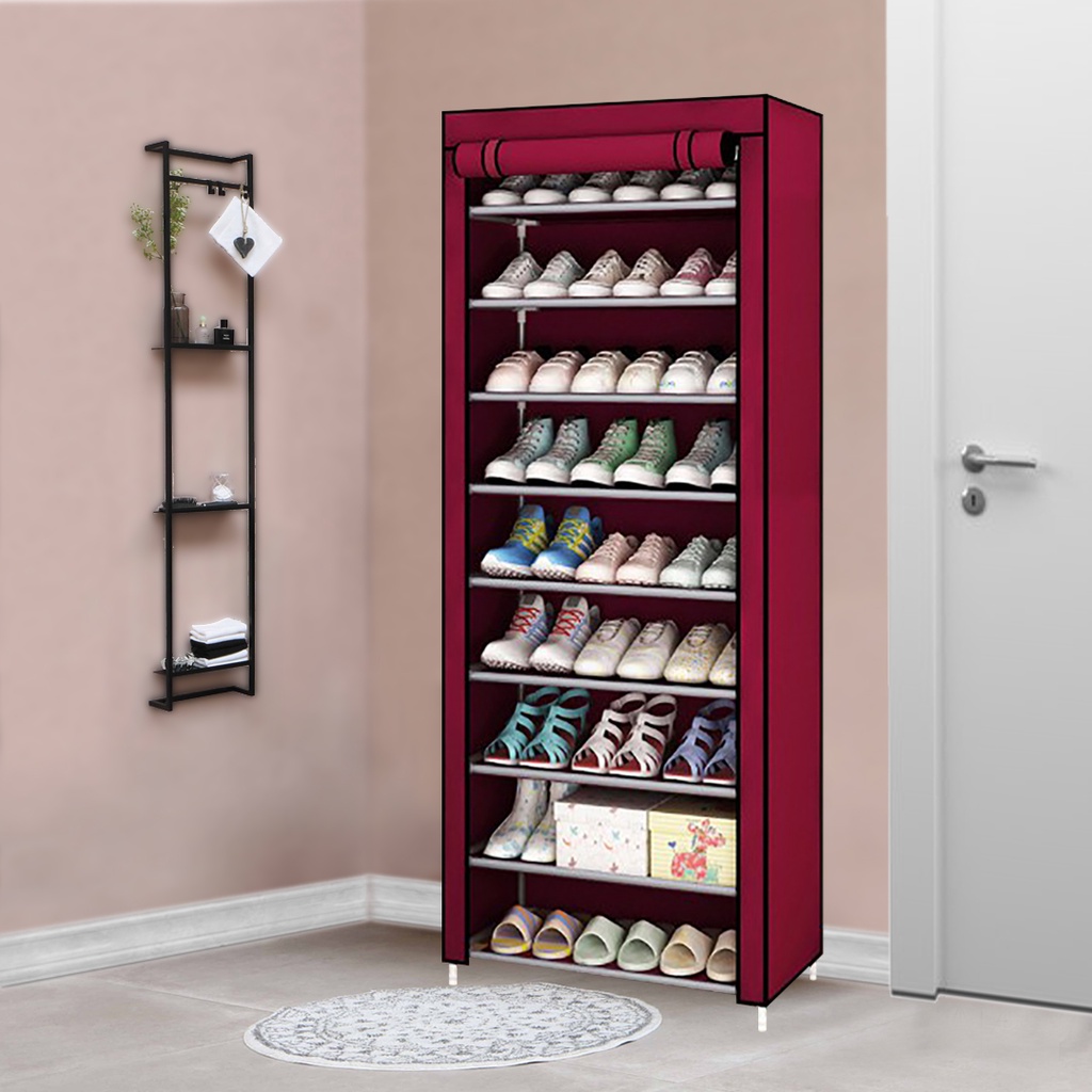 FINSSO: Multi Shoe Rack 8& 10 Tiers Curtain Wardrobe Rak Kasut