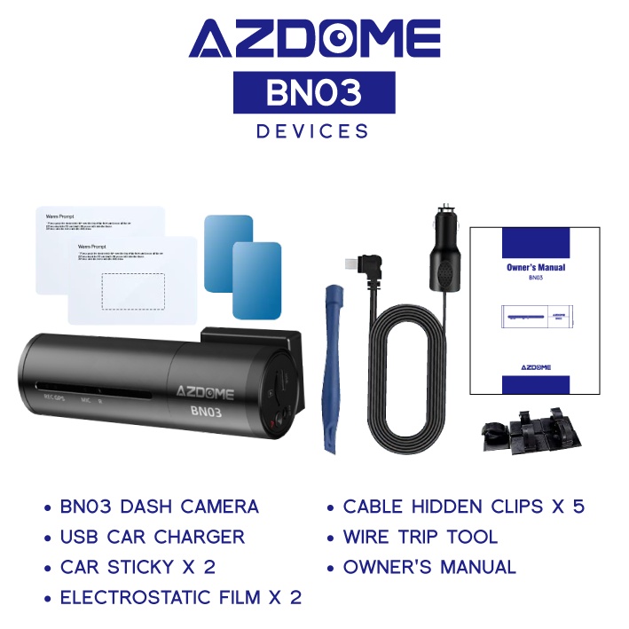 AZDOME BN03 Car Recorder 1440P/2K Full HD FrontCamera Rear Camera Night Vision APP Control Smart ParkingMode 140 FOV WDR