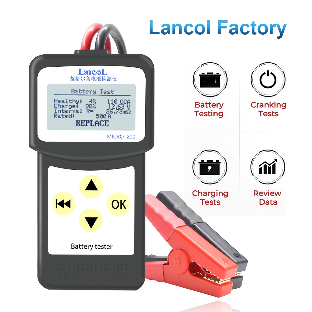 In Stocks Lancol Factory Micro200 Car Battery Tester 12V 24V Automotive Battery System Analyzer 100-2000CCA Charging Cranking System Test Diagnostic Tool