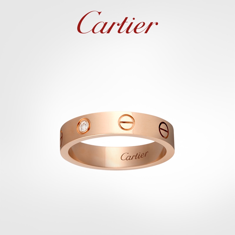 LOVE WEDDING BAND Ring with DIAMOND PINK GOLD Can Choose Box