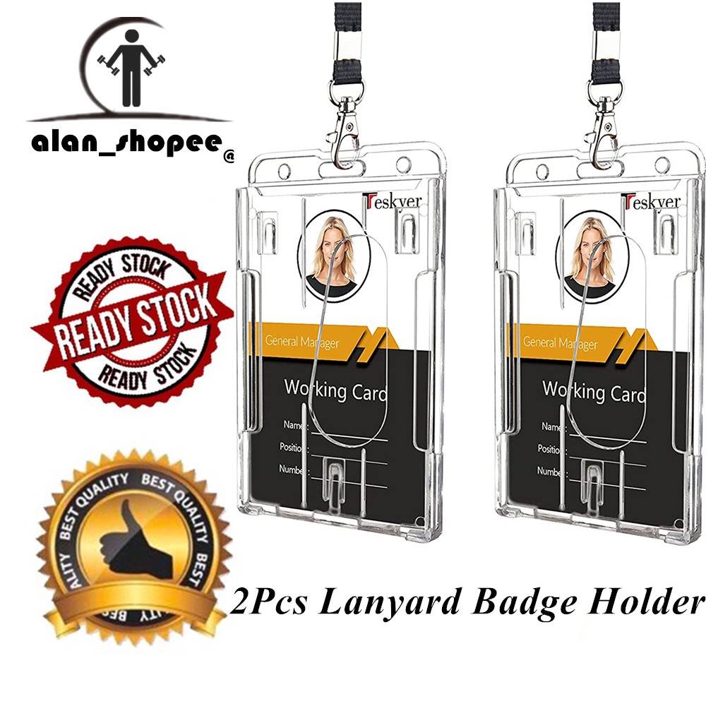 Hard Plastic Badge Holder With Lanyard Vertical Clear Id Card Name Holder With Stainless Steel 8923