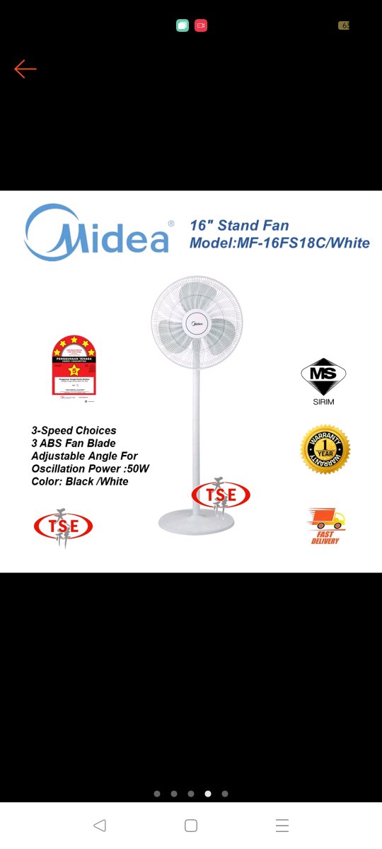 Midea Mf 16fs18c 16 Stand Fan 2 In 1 Adjustable Black Colour White Colour Abs Blade Shopee Malaysia