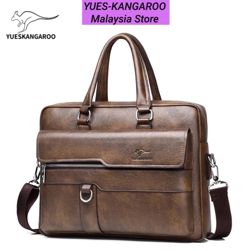 YUESKANGAROO Men Briefcase Laptop Bag Leather Messenger Bag Man Document Business Kangaroo Beg Lelaki Kulit HA-095