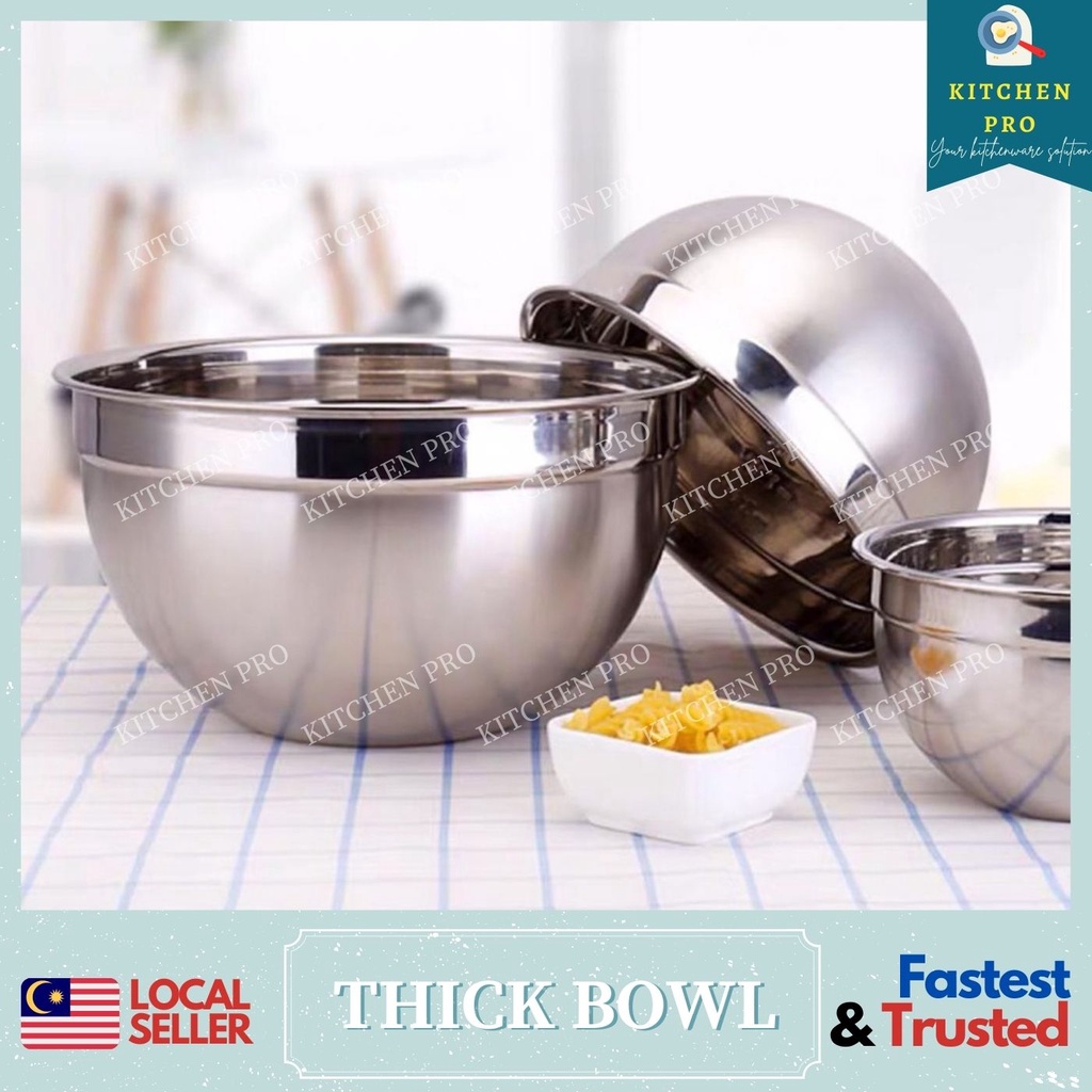 | Thick Stainless Steel Kitchen Preparation Bowl / Salad Bowl / Dough Bowl / Egg Beaten Bowl /Mangkuk Keluli