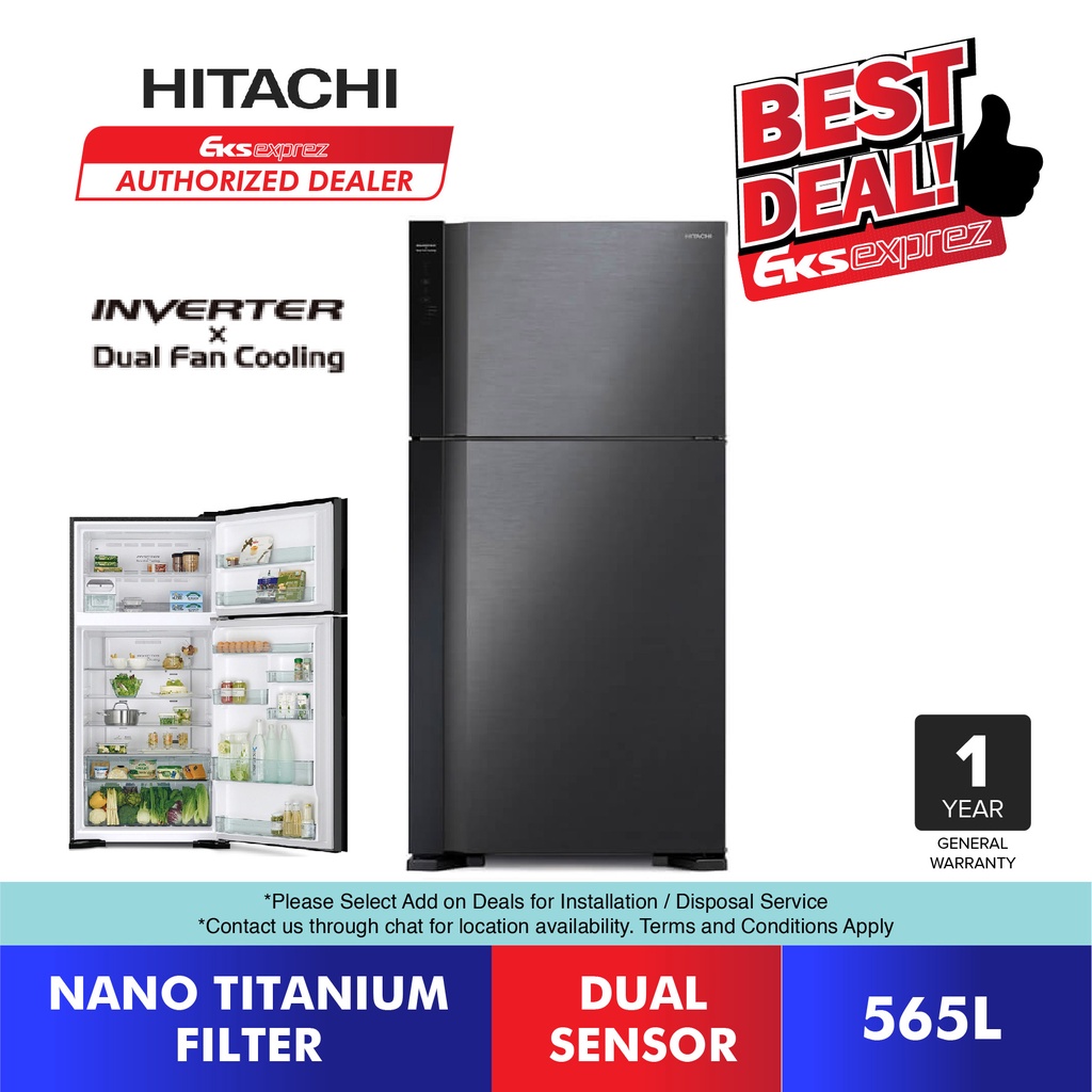 Hitachi 2 Door Inverter Stylish Series Fridge (565L) RV660P7M1 BBK