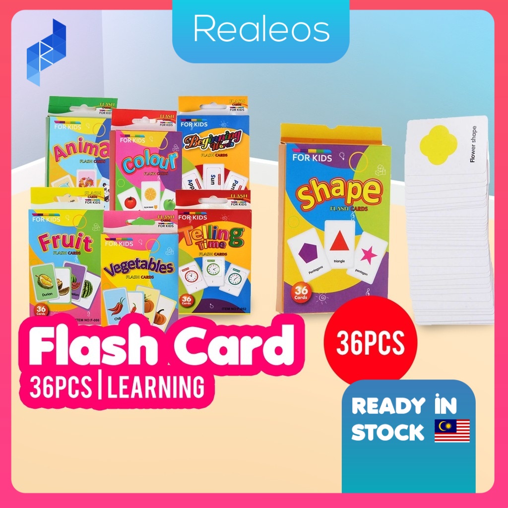 Realeos 36 Pcs Kids Early Learning Educational English Flash Card Cards ...