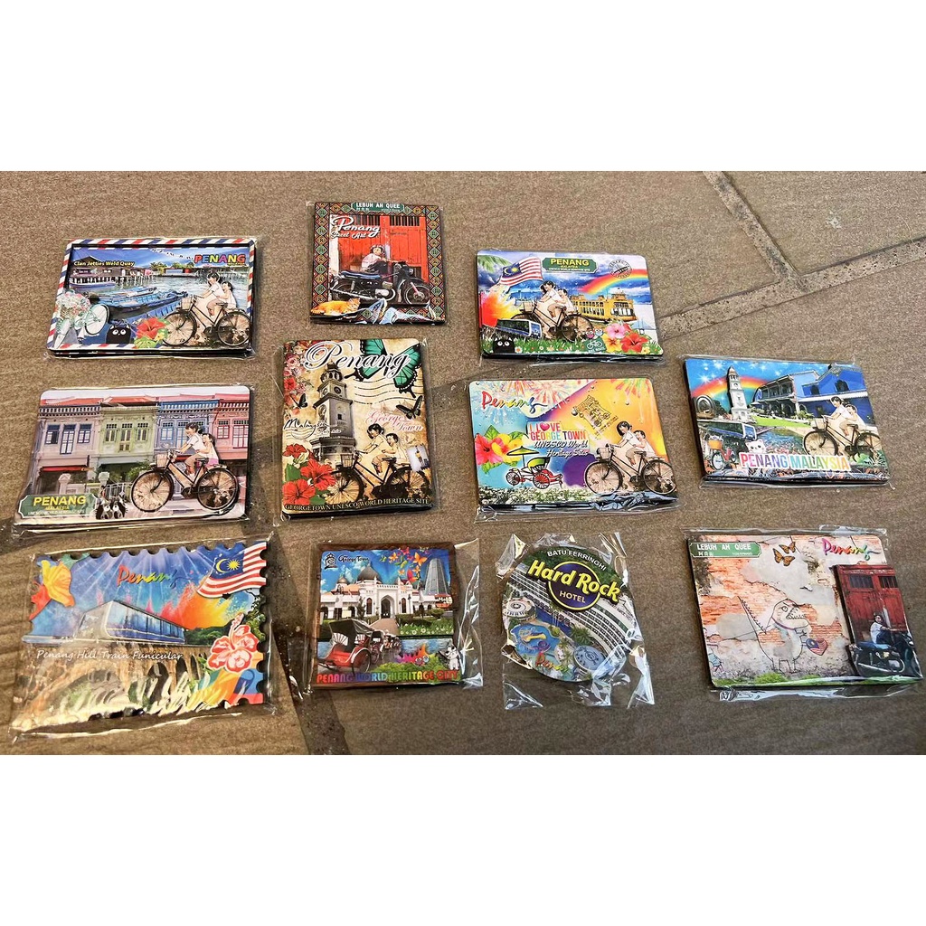 PENANG / MALAYSIA 2D WOODEN MAGNET single or 5 in1 set