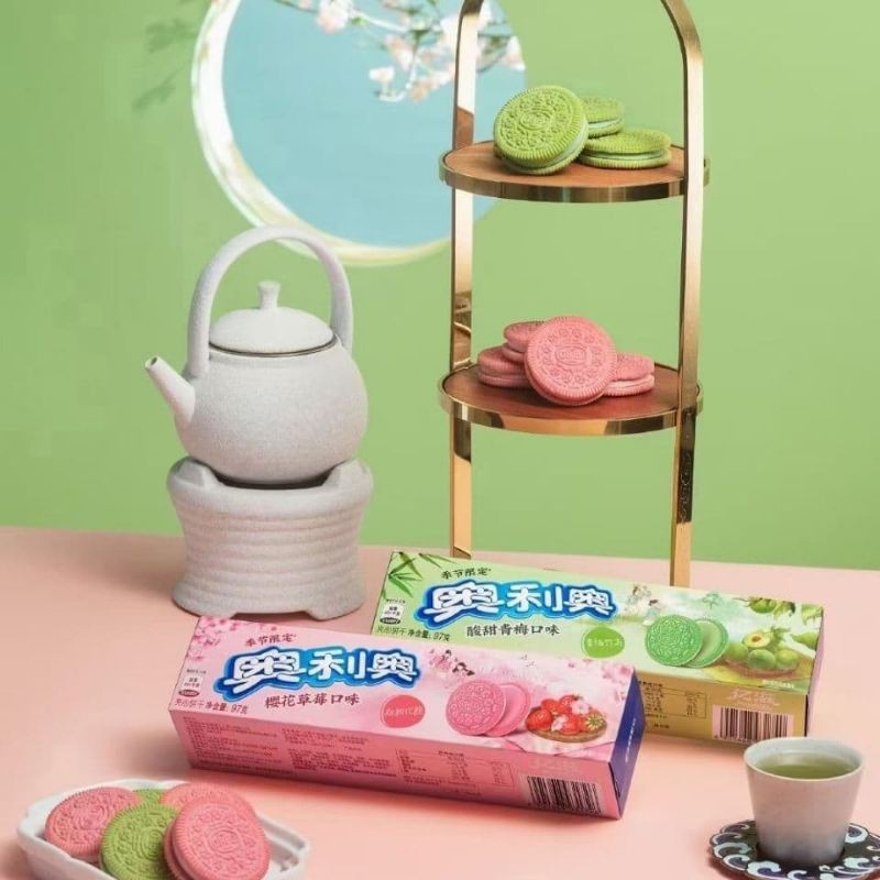 Oreo Limited Edition Oreo Sakura Strawberry Sweet And Sour Green Plum Flavored Sandwich Shopee