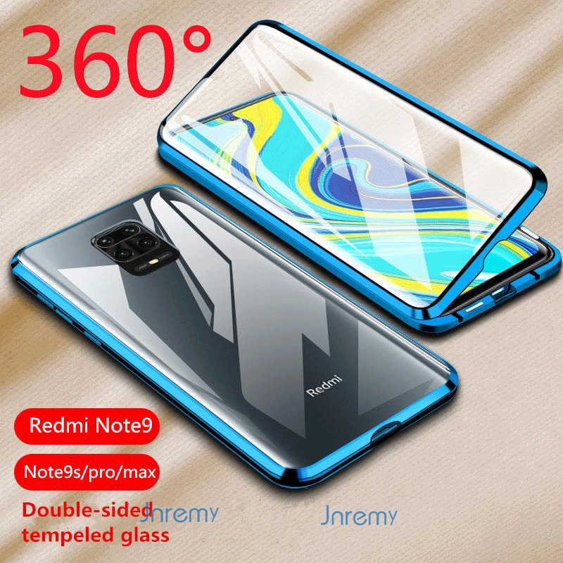 360 Metal Tempered Glass Case For Xiaomi Redmi Note 9 8 7 Pro