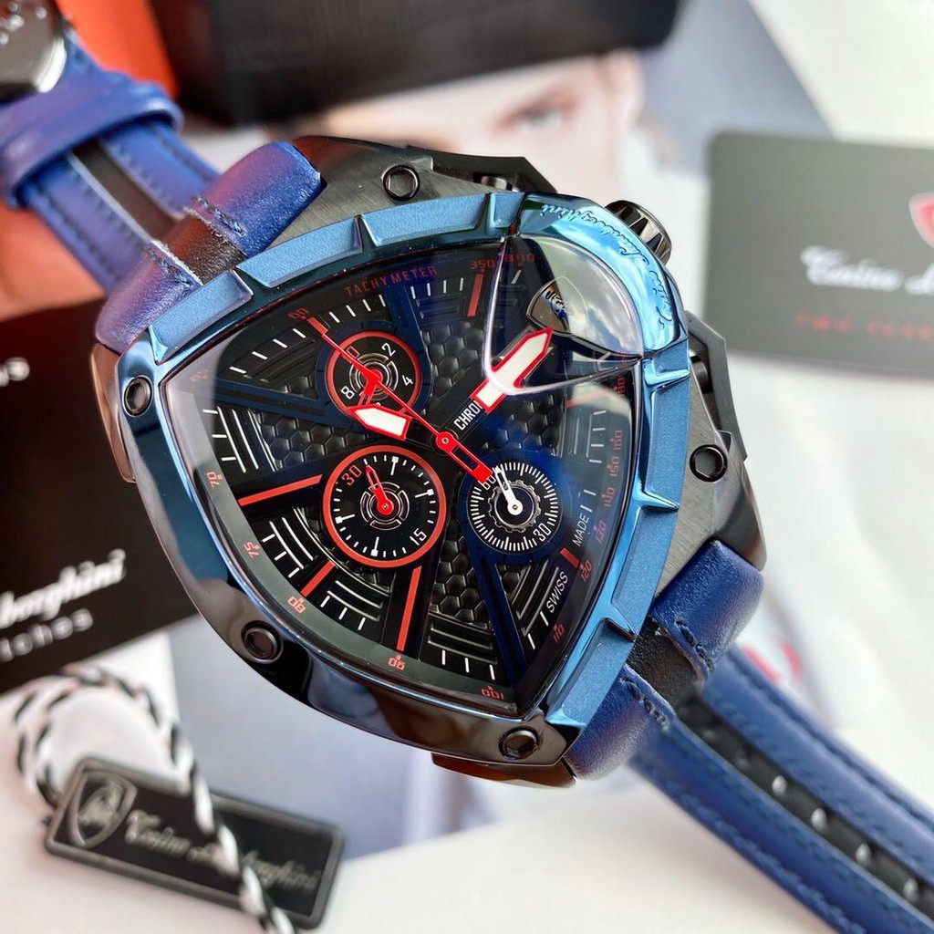 Tonino Lamborghini Spyder Black Dial Blue Leather Watch 9005 | Shopee  Malaysia