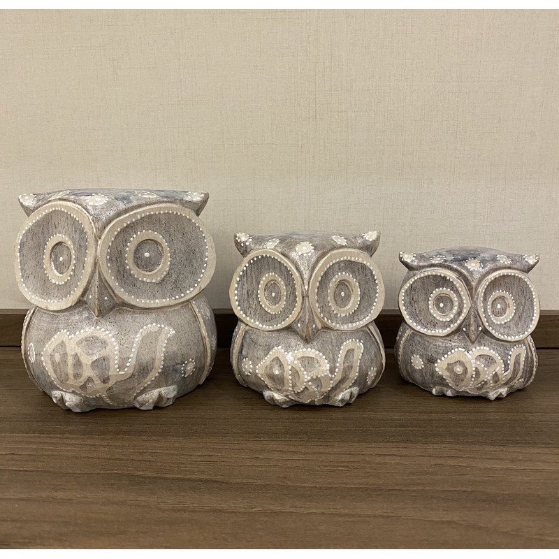 Owl Wooden Sculpture Statue Home Ornaments DIY Craft