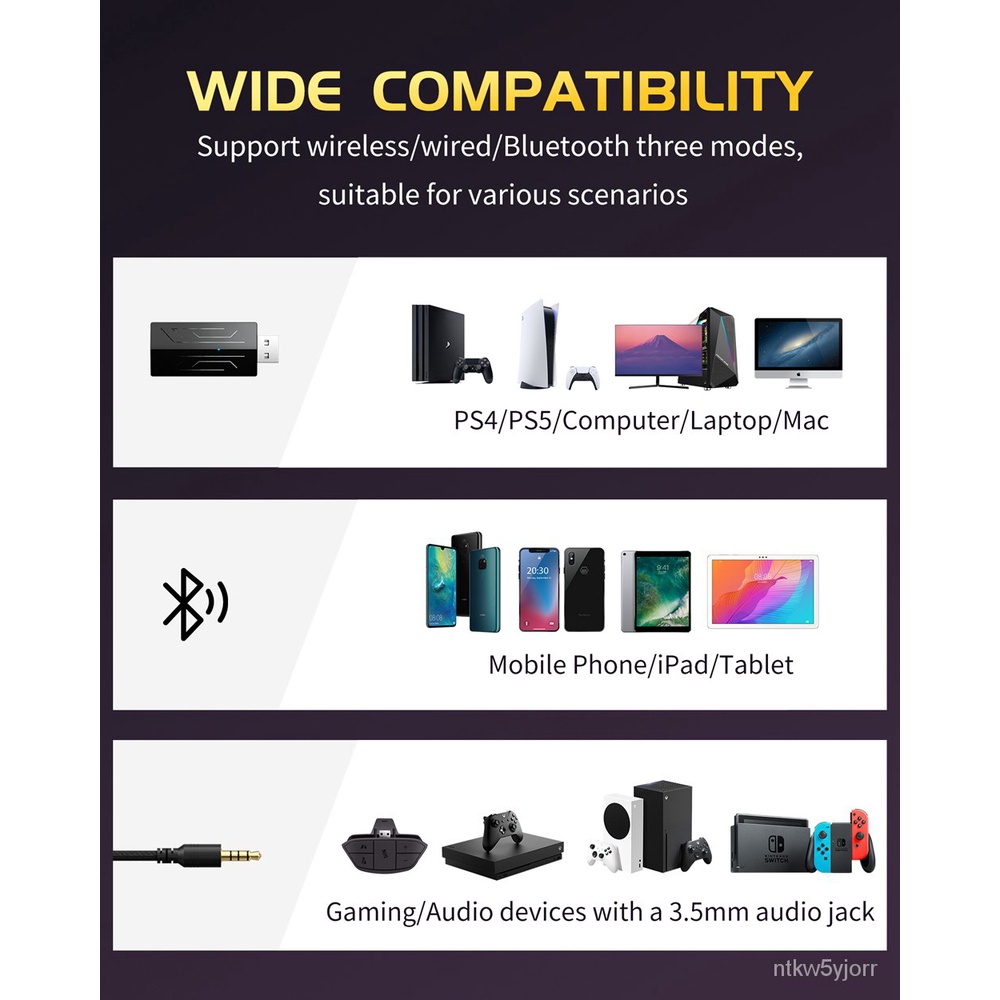 Wireless Amplified Gamer Headset Bluetooth 2.4G Wired 3in1 Headphone Licensed for PS5/PS4/PC/Computer/Phone/XBOX/Switch