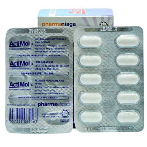 PHARMANIAGA ACTIMOL PARACETAMOL TABLET 650MG 10'S / 1 STRIP (EXP: 10/ ...