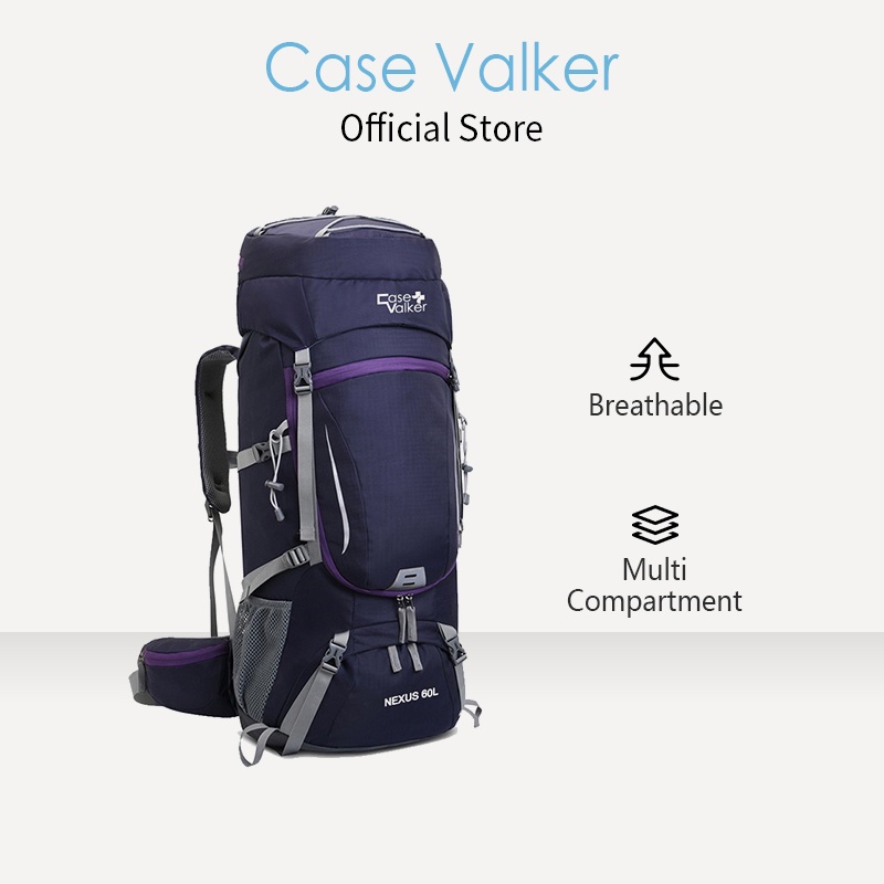 Case Valker Nexus 60L Nylon Backpack Hiking Bag with Rain Cover Purple