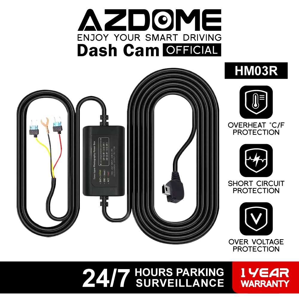 AZDOME HM03R Hard Wire Kit for M01PRO/M17/AR08/PG16S-R/GS63H/M63/M550 Dash Cam Fuse KT Mini USB Dash Cam Charger