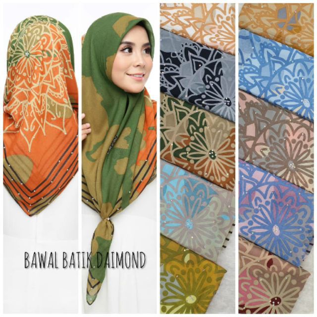 Tudung Bawal Batik Diamond batu tabur Bidang 45 | Shopee ...