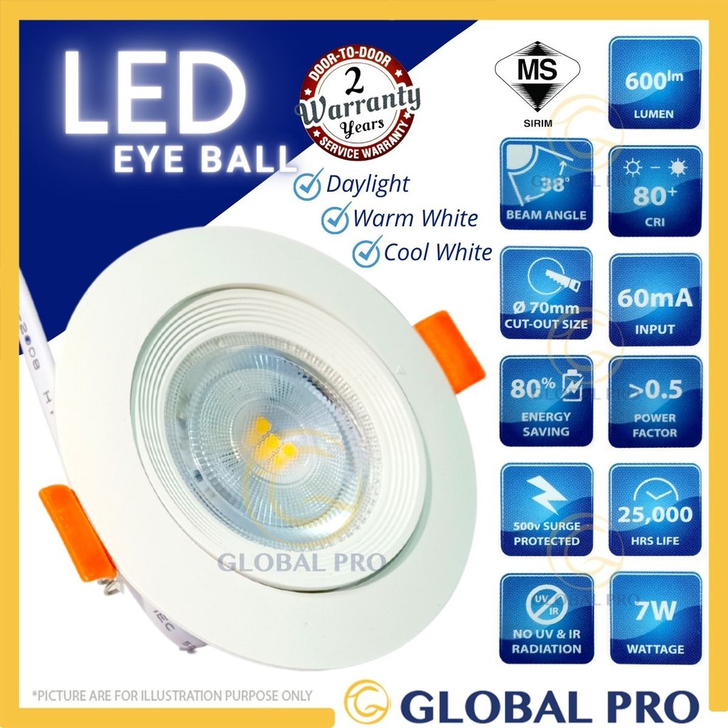 LED Eye Ball Downlight 7W Thin Ceiling Light 3 Colors LED Lamp Lighting ...