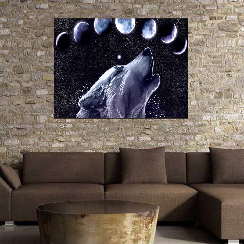 Diy Wolf Moon Diamond Painting Embroidery Cross Stitch Kit Home Room Decor New