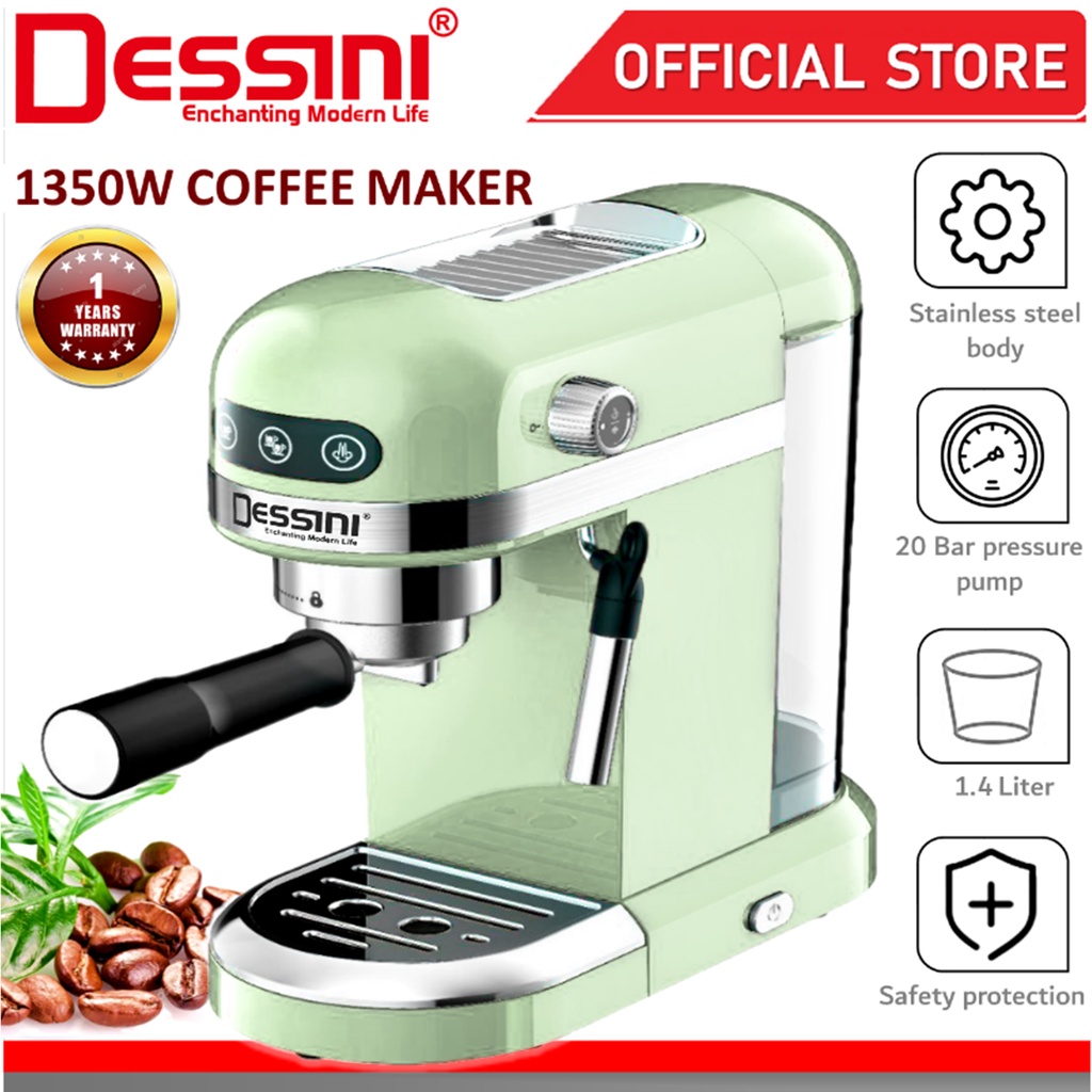 DESSINI ITALY 20 Bar 1.4L Espresso Coffee Maker Brew Froth Cappuccino Latte Machine Milk Frothing Bubble Steamer