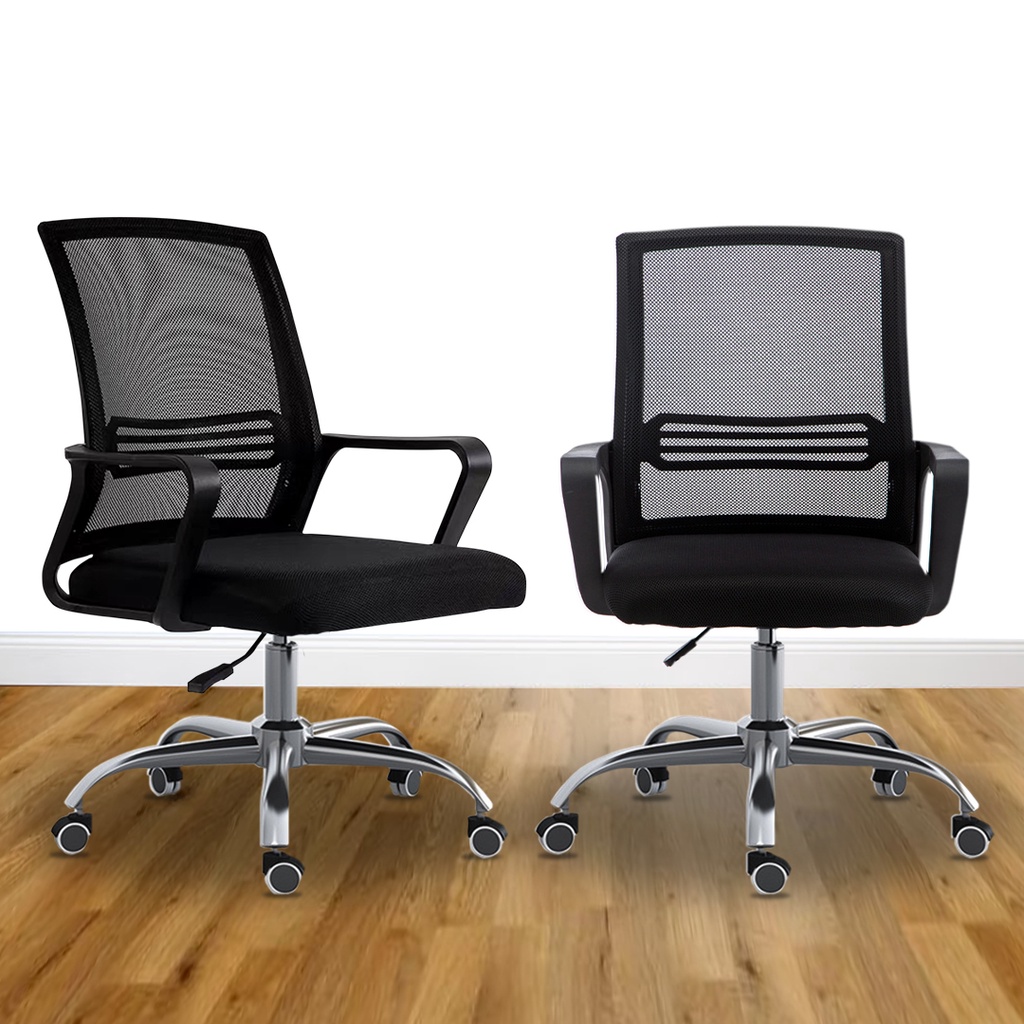 FINSSO: Swanky Breathable Mesh Mid-back Swivel Office Chair - Black Saddle