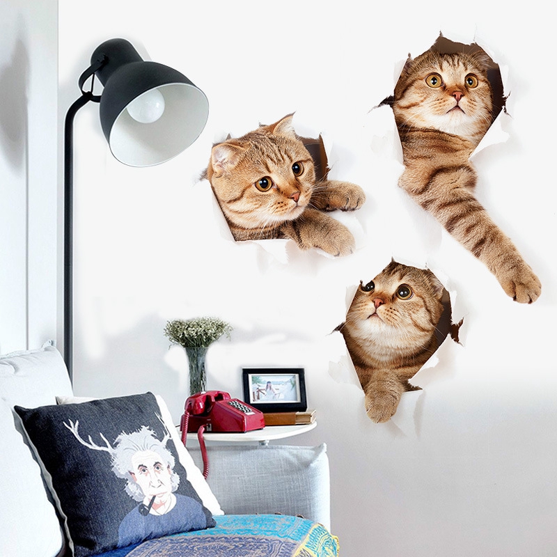 Cute 3D  Kitten Cat  Wall  Stickers 3D  Kitten Cat  Sticker 
