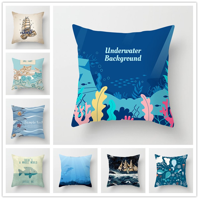 Cushion Cover Pillow Case Fashion Ocean Hand Painted Animal Shell
