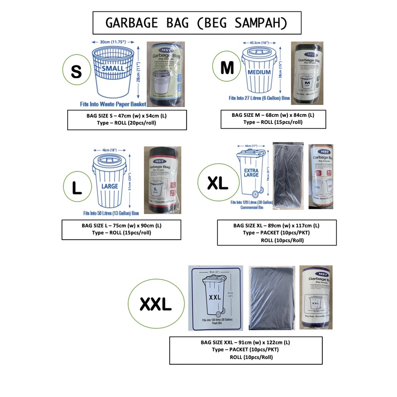 Garbage Bag S,M,L,XL,XXL. Plastik Beg Sampah (S)(M)(L)(XL)(XXL).Trash