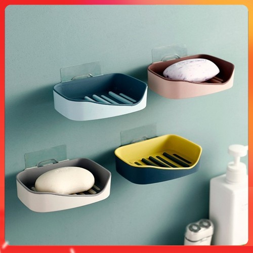 Tempat Letak Sabun Wall Mount Soap Rack Double Layer Soap Holder Nail Free Water Drain Nordic Style Contrast Color Desi