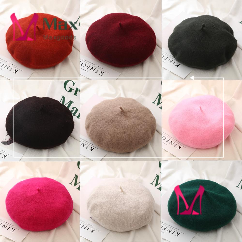 MAX French Autumn Beret Hat Solid Color Felt Berets Wool Beret Cap