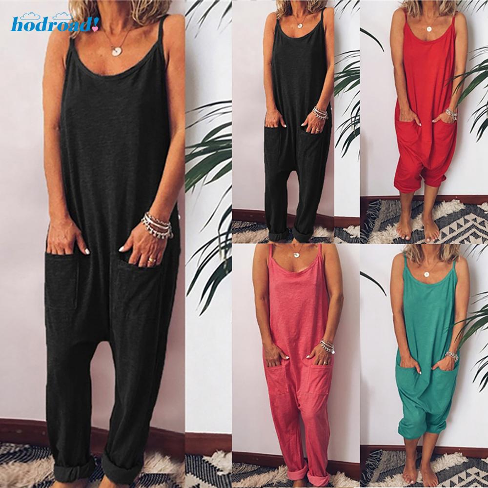pockets solid sleeveless holiday jumpsuits