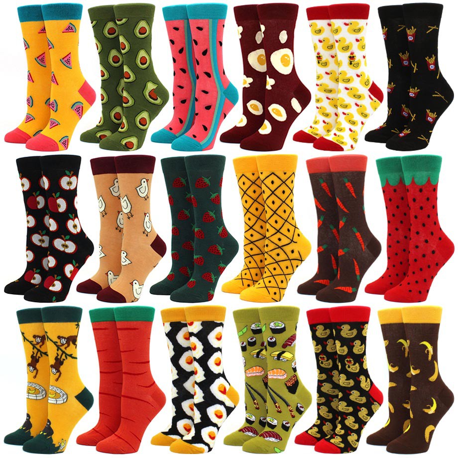 Women Happy Funny Socks With Print Fruit food Art Cute Winter Socks With Avocado Sushi Food Cotton Fashion Harajuku Socks