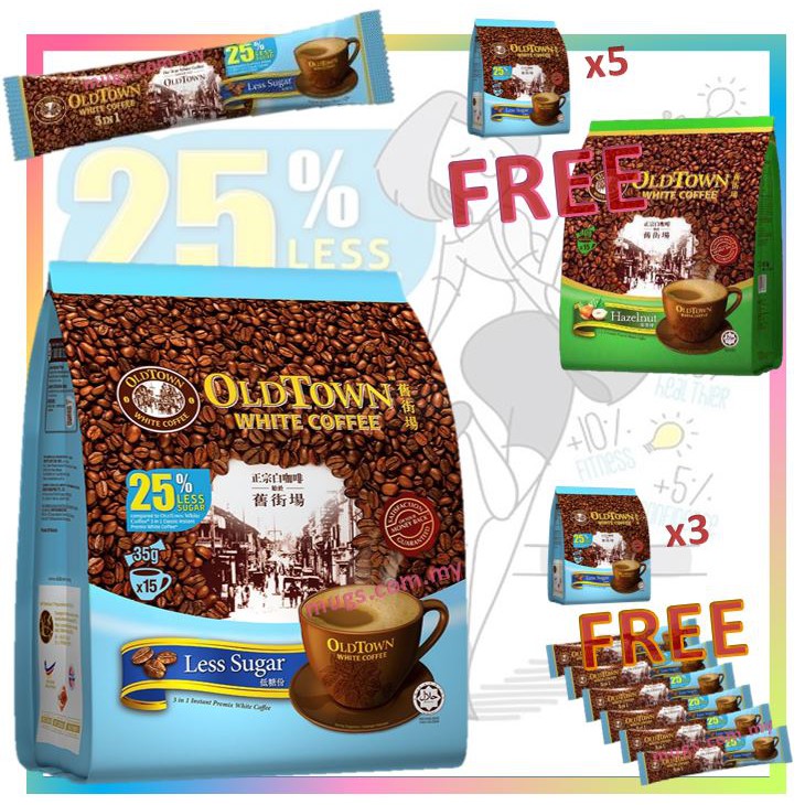 Sales!) Oldtown 3in1 White Coffee 25% Kurang Gula 15×35g/Less Sugar 35g 1stick/Hazelnut…