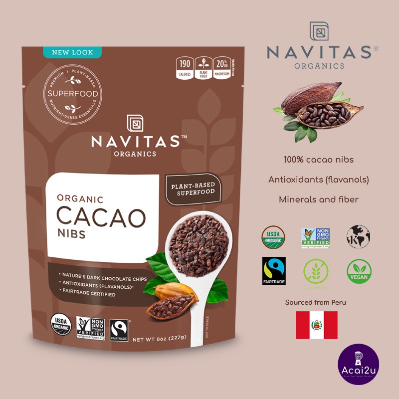 Navitas Organics, Organic Cacao Nibs, Cocoa Bean Dark Chocolate ...