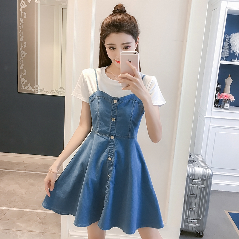 thin strap denim dress