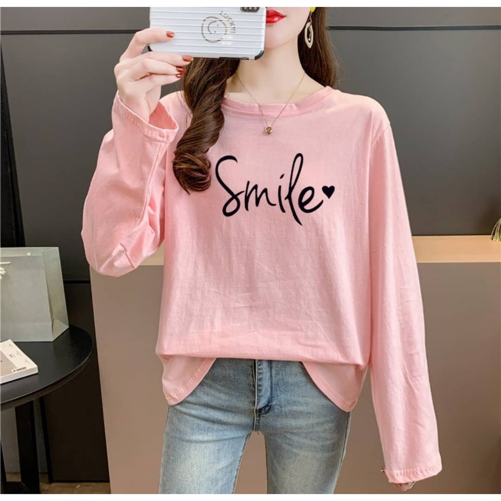 T-shirt Lengan Panjang Muslimah Baju SMILE Perempuan Murah Women's Long