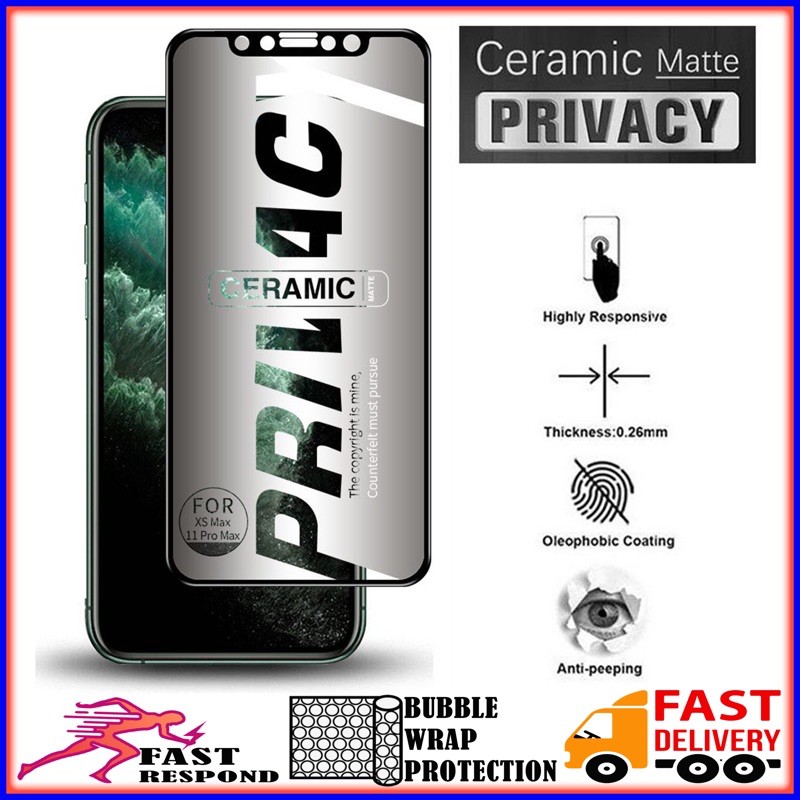 iPhone 11 12 13 14 15 Pro Max 6 6s 7 8 Plus X Xs Max Xr Se Mini Gaming Ceramic Matte Privacy Anti Spy Tempered Glass