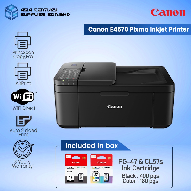 [FREE GIFT] Canon Pixma E4270 / E4570 All in One InkJet Wireless A4 Printer/ Duplex Print Scan Copy Fax Wifi / PG47 CL57