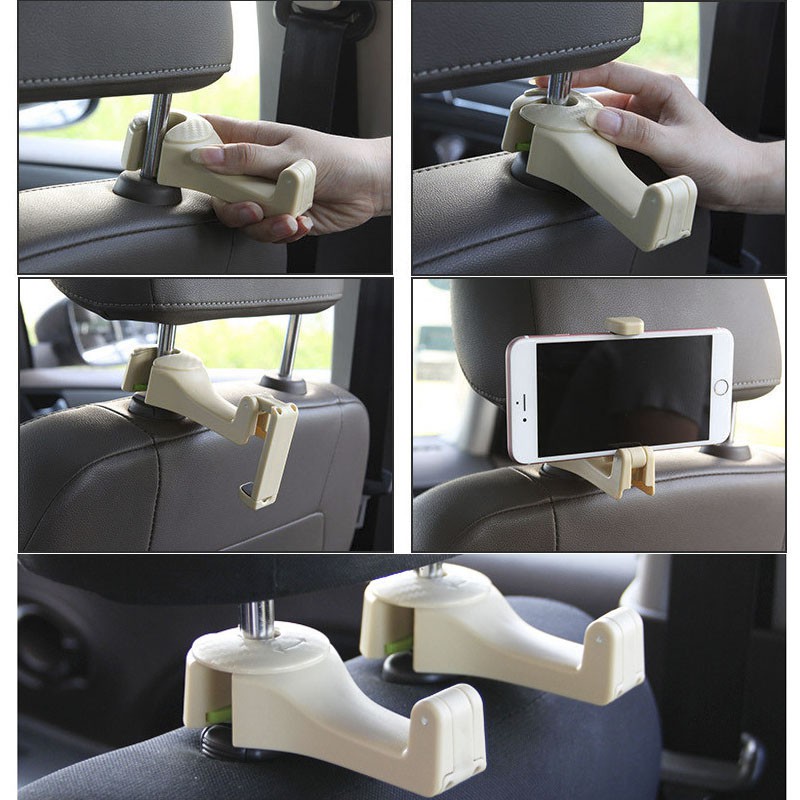 READY STOCK]2 in 1 Car Phone Holder Stand Headrest Hook Car Back ...